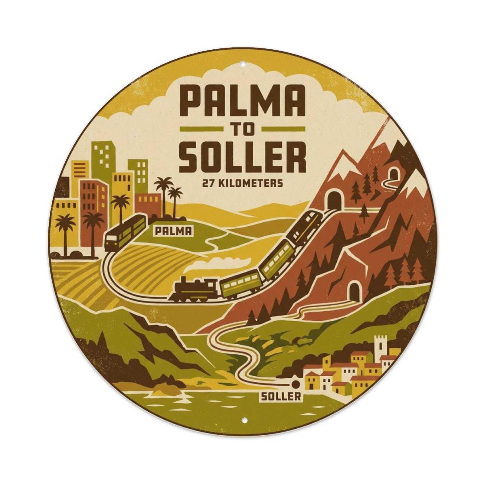 Olhnbad Style Palma Soller Railway Route Train Mallorca Heritage Metal Tin Sign