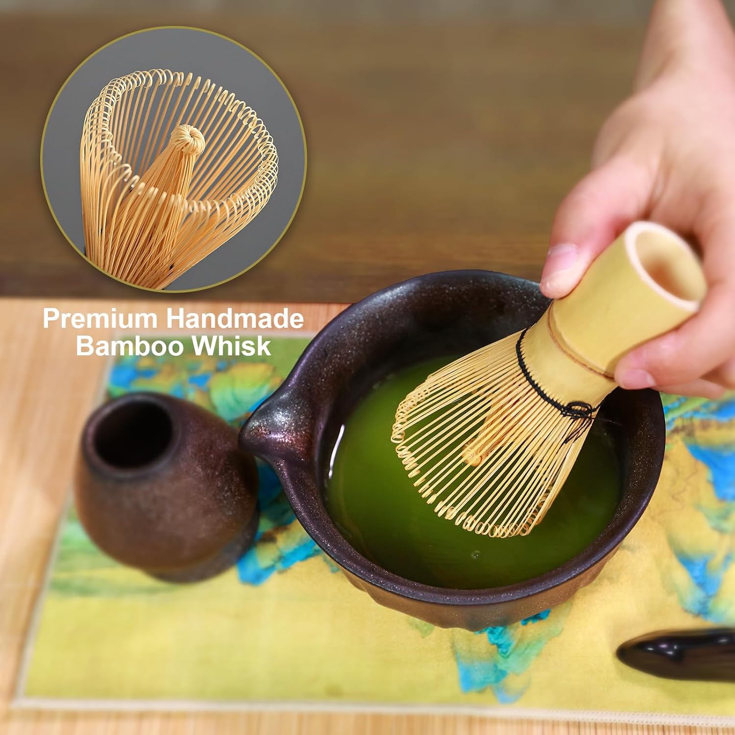 Matcha Set Whisk and Bowl, 8 Pcs Matcha Making Kit includes Bowl with Spout, Bamboo Whisk, Bamboo Scoop, Ceramic Holder and Stainless Sifter for Tea Matcha Lover, Gilded - Image 7