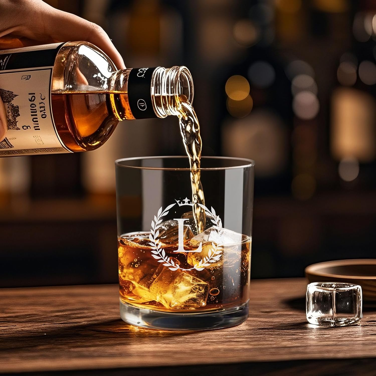 Astonlink Personalized Whiskey Glasses Gifts for Men, Monogrammed Engraved A-Z 10.6 oz Rocks Glass Customized Gift, Unique Fathers Day Birthday Gifts for Men Him Dad Husband Brother Son (L)
