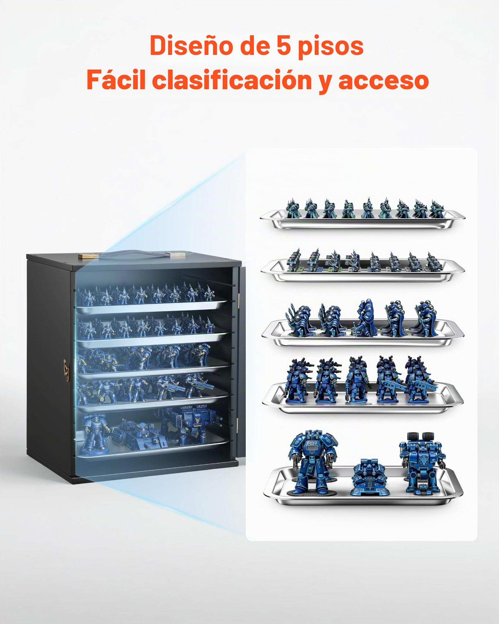 VEVOR Estuche de Almacenamiento para Miniaturas, Vitrina Expositora en Miniatura para Figuras de Acción con Puerta de Acrílico Carcasa de Madera Mango y Cerradura, 5 Bandejas Magnéticas, Colecciones