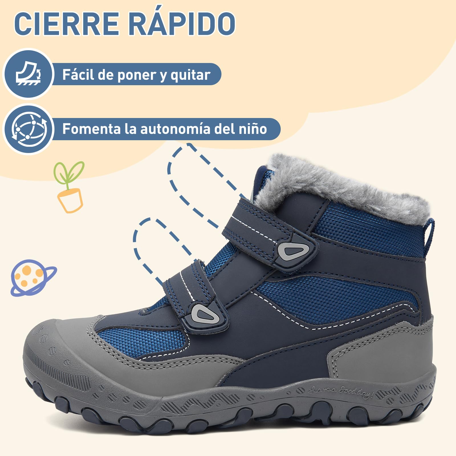 Mishansha Botas Nieves Niño Niña Antideslizante Azul 24EU | Cómodas, Cálidos, Resistente al agua, Trekking, Invierno, Caminar, Acampada, Zapatillas de Senderismo