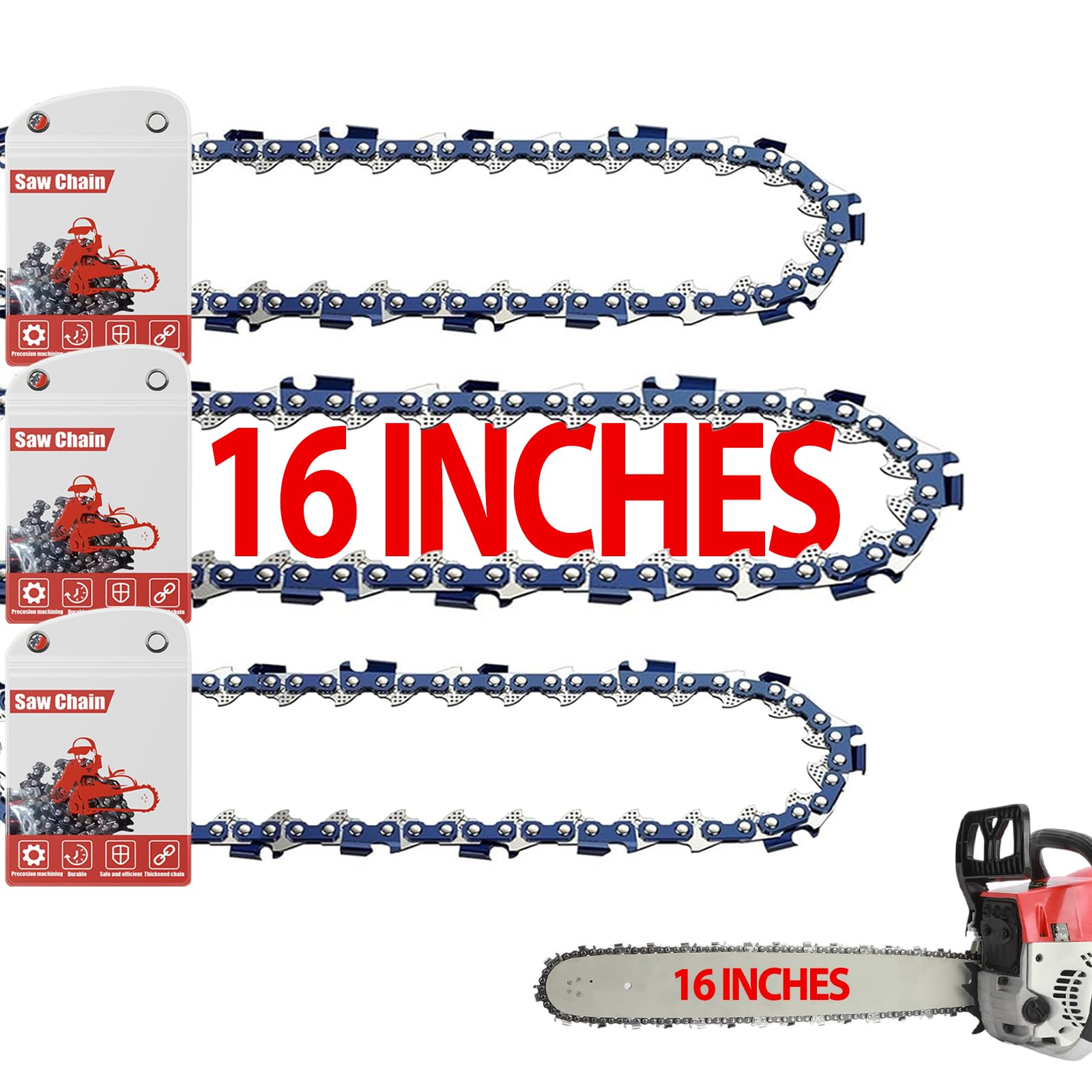 FuGuiB 16 Inch Chain Saw Chains 3-Pack, Chains for Chainsaws, Replaceable Chainsaw Chain(40cm 1.3mm 3/8" LP 55DL)