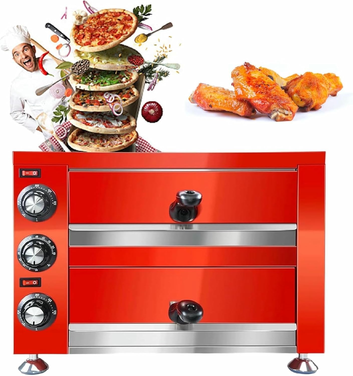 Electric Pizza Oven Indoor, 12 Inch Countertop Commercial Pizza Oven with Grilling Rack, Crumb Tray, Handle and Feet Pads, Stainless Steel Pizza Baking Machine,110V