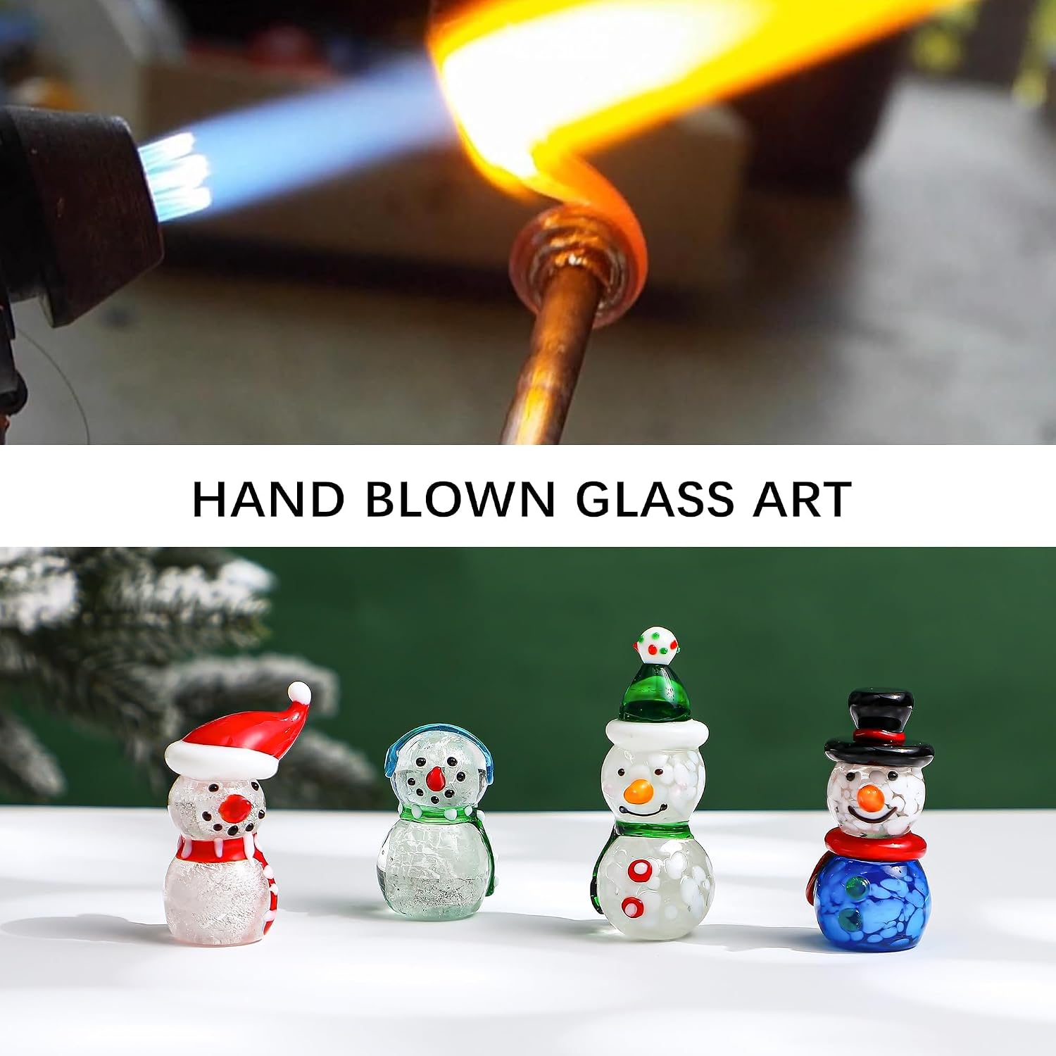 4PCS Blown Glass Snowman Decor 2.5'' Mini Christmas Figurine Collectible