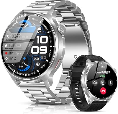 Montre Connectée Homme avec 1000mAh, 1,52” HD Smartwatch Homme avec Appels Bluetooth, 110+ Sportifs, Suivi Fréquence Cardiaque, Sommeil Moniteur, Podomètre, IP68 Étanche Android iOS (Acier Argenté)