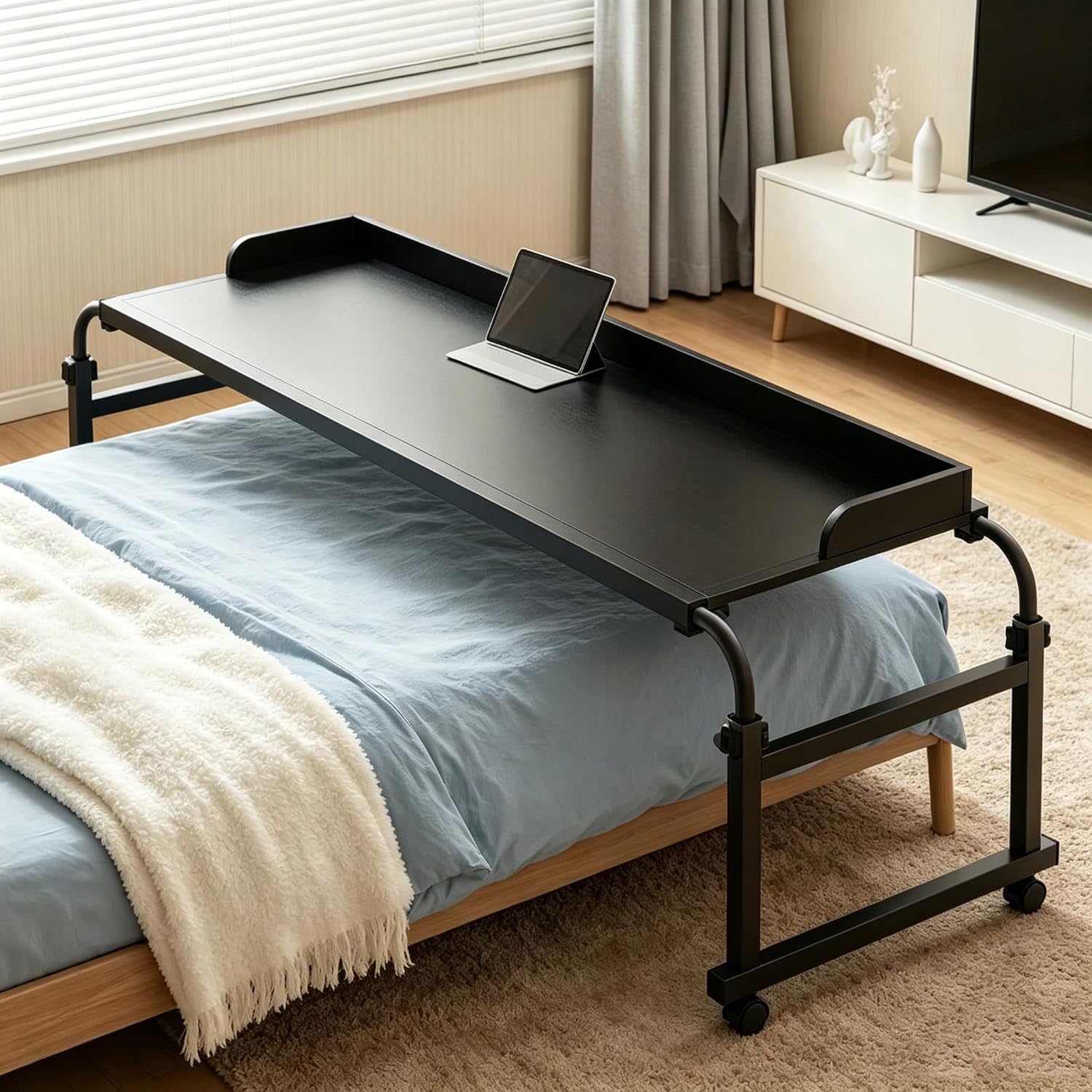 GXQFC Portable Movable Overbed Table Height Lockable Bedside Cart