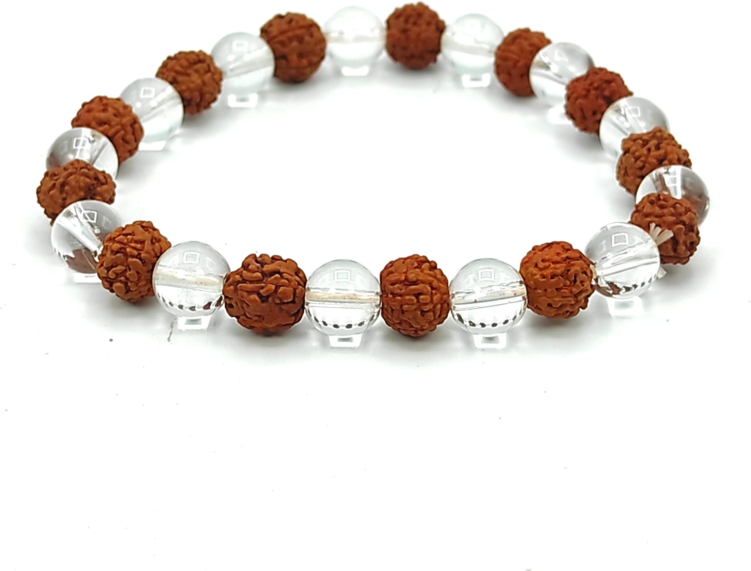 Plus Value Natural Rudraksha Crystal Bracelet for Men Women - Reiki Healing Crystal Vastu Feng Shui for Men Women (Beads Size 8mm, 1 Jute Bag)
