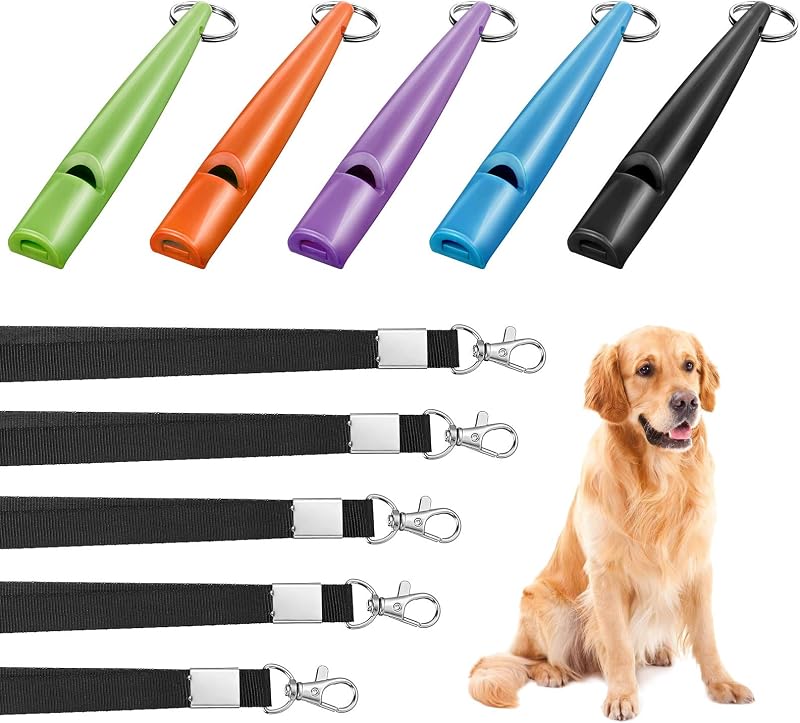 Weewooday 5 Pcs Dog Whistle Training to Stop Barking, Multicolor | Recall Training Tool with Adjustable Lanyards, Key Rings, Plastic, for Pet Obedience and Outdoor Behavior Correction