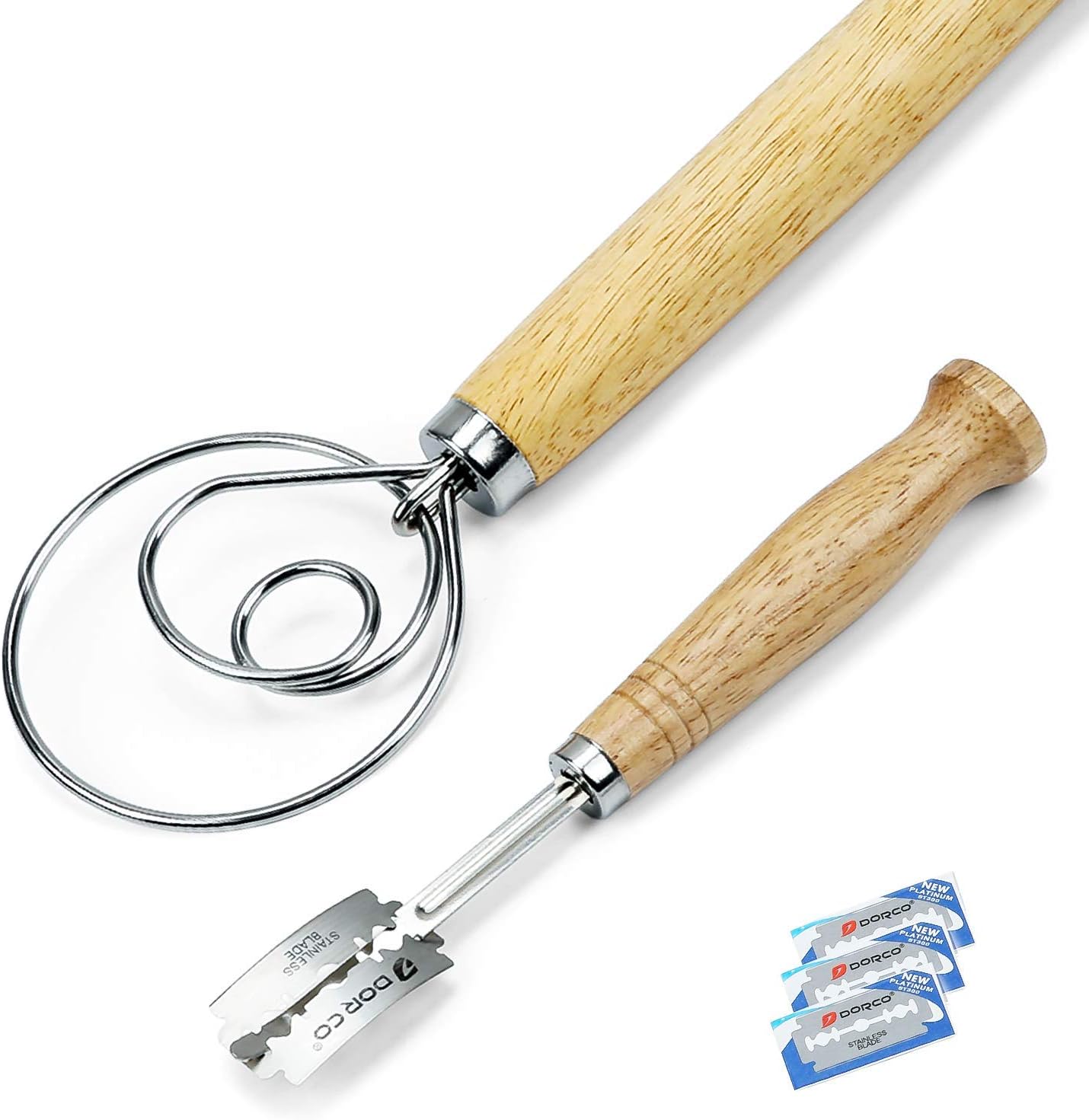 WERTIOO Danish Dough Whisk +Bread Scoring Lame for Bread