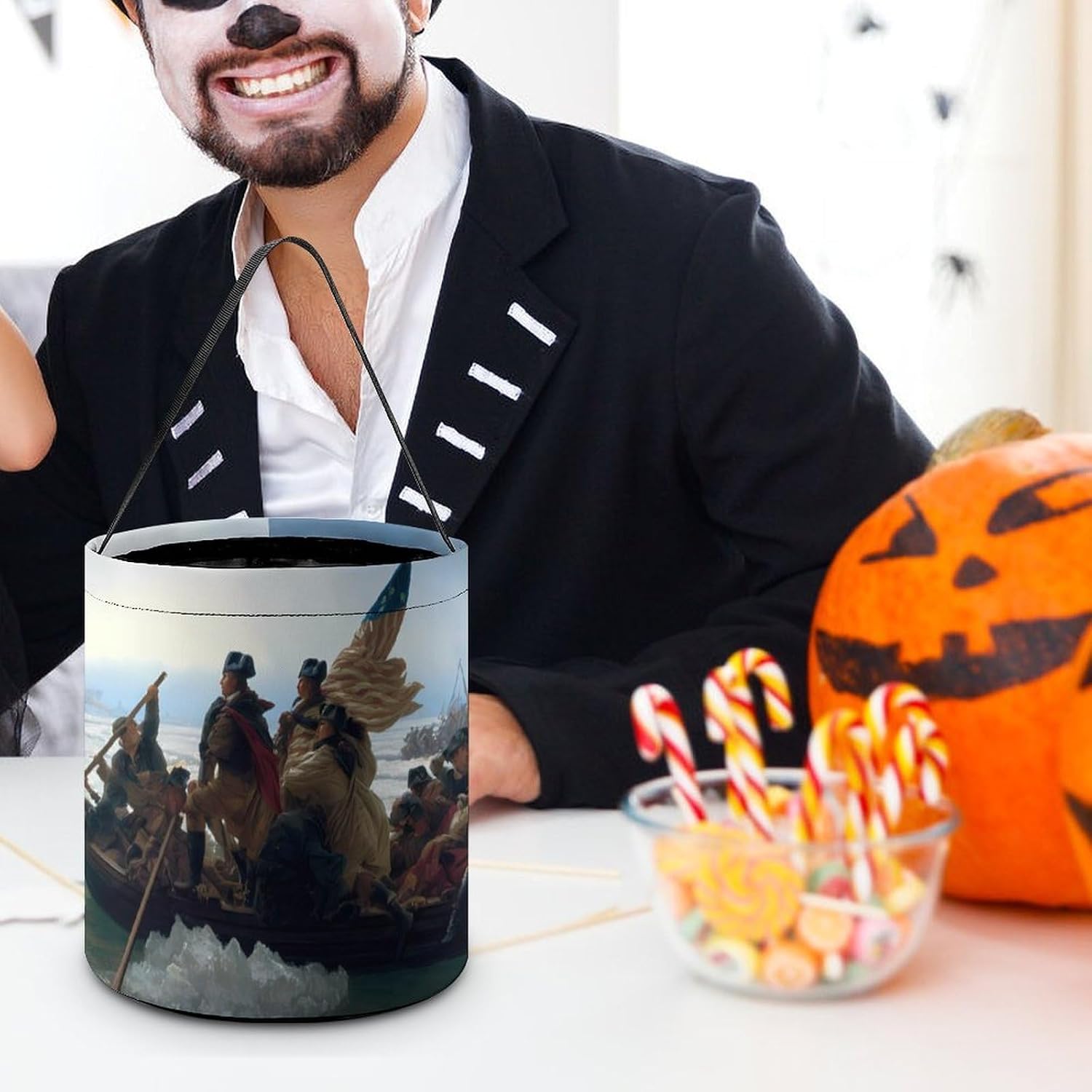 Washington Crossing The Delaware Halloween Treat Bag Reusable Candy Basket Tote Goody Bags Gift Party