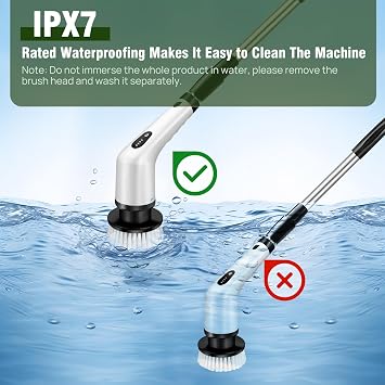Electric Spin Scrubber, IPX7 Waterproof Bathroom Cleaning Brush, Shower Scrubber with Long Handle & 2 Speed, Cordless Electric Cleaning Brush with 9 Replaceable Brush Heads for Tub Shower Tile Floor