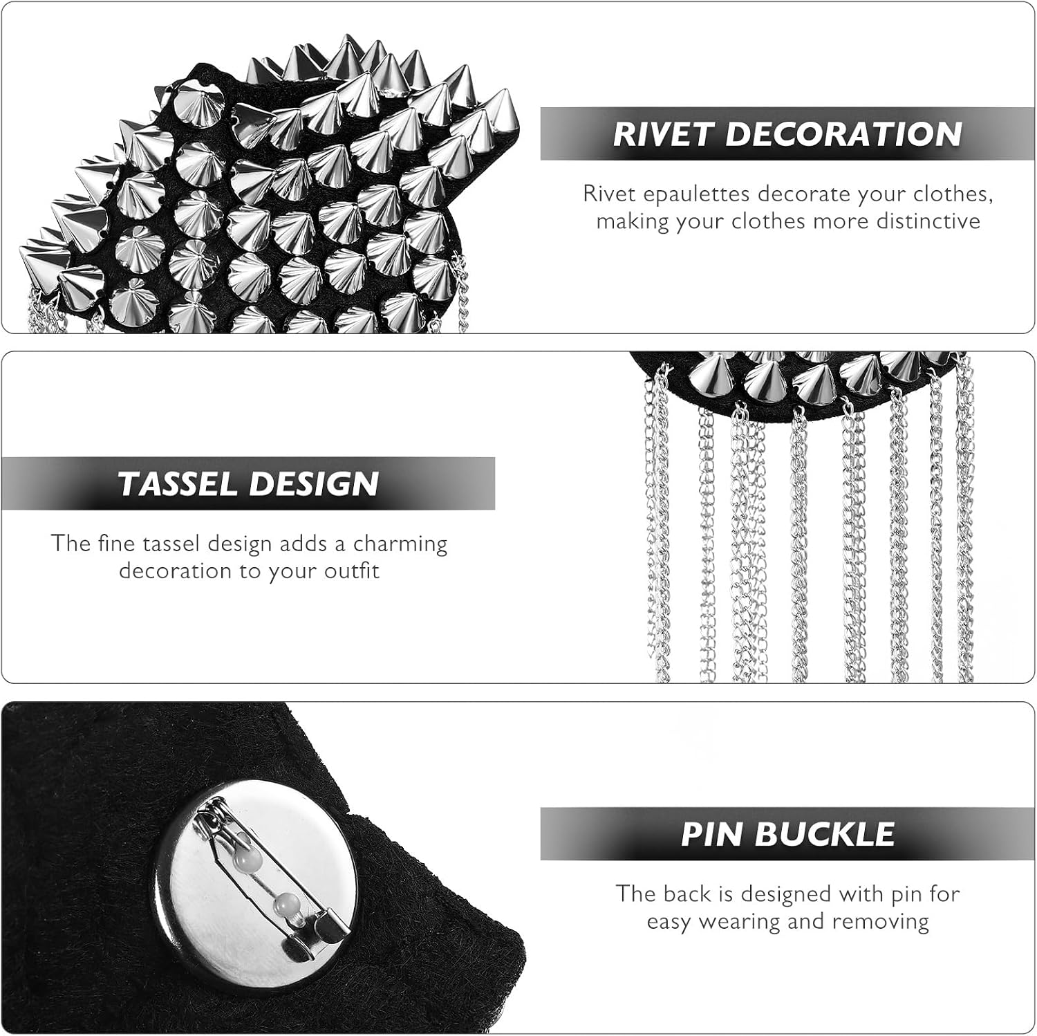 PRETYZOOM Shoulder Epaulet Tassel Rivet Shoulder Badge Rhinestone Silver Chain Fashion Metal Epaulettes Brooch Pins for Men and Women Uniform Accessories