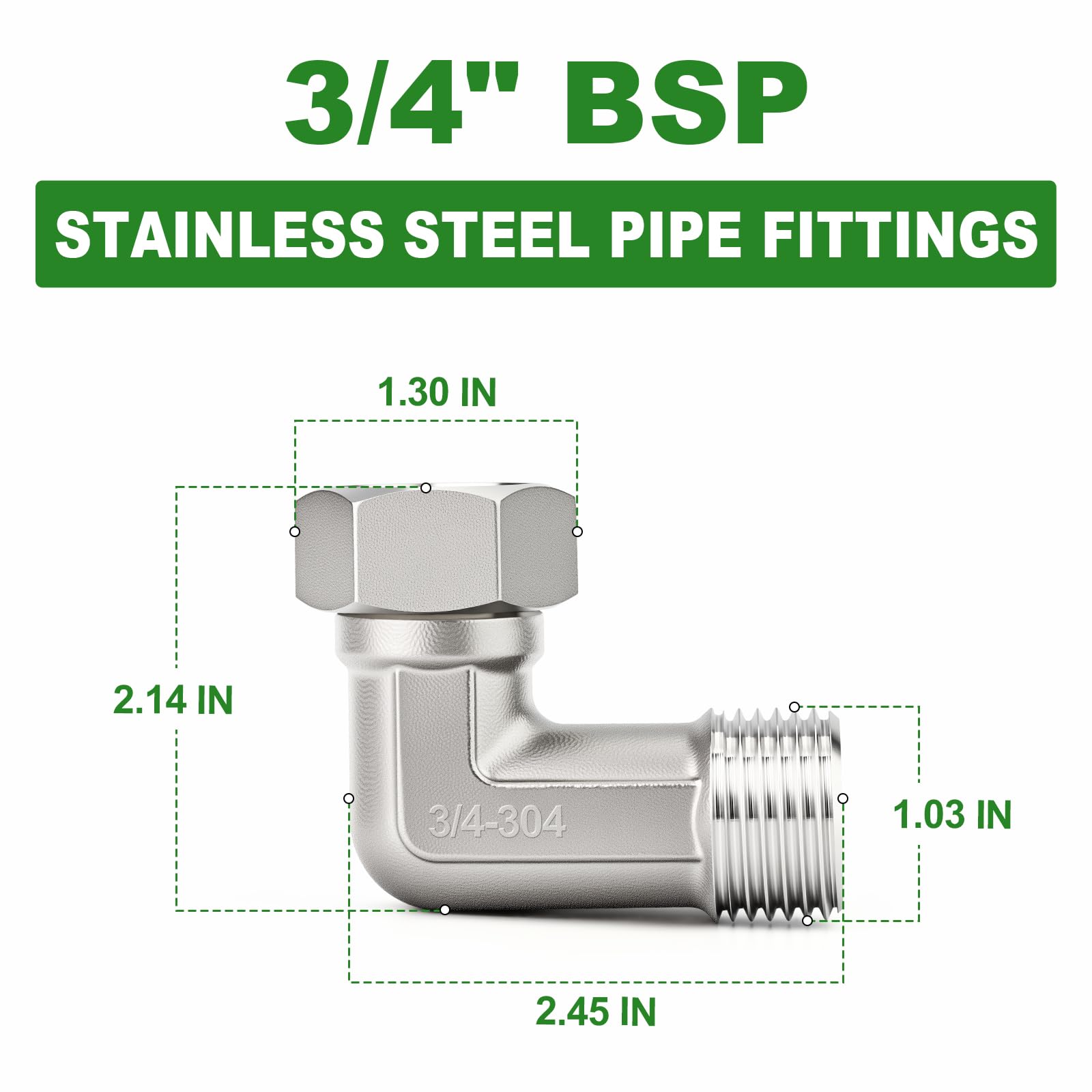 TAISHER 1 pièces Coude 90 degrés en 304 acier inoxydable, 2 extrémités, connecteur flexible et mobile, 3/4" MBSP x 3/4" FBSP pour pulvérisateur, vanne coudée, bras de douche