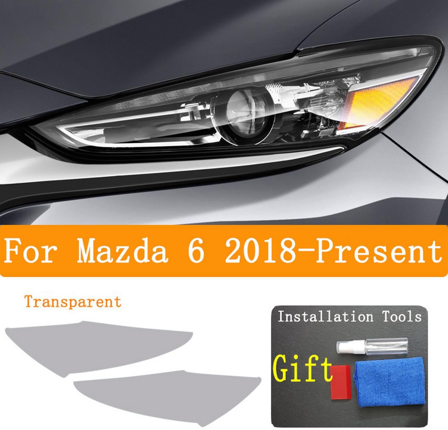 JCAKES 2 Pcs Car Headlight Protective Film Headlamp Restoration Transparent Black TPU Sticker，for Mazda 6 2018-2023 Accessories