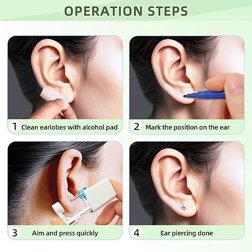 Miniatura 3 de Kit de 24 piezas de perforación de oreja desechables con 8 pistolas autoperforantes y 8 aretes, 8 almohadillas de limpieza