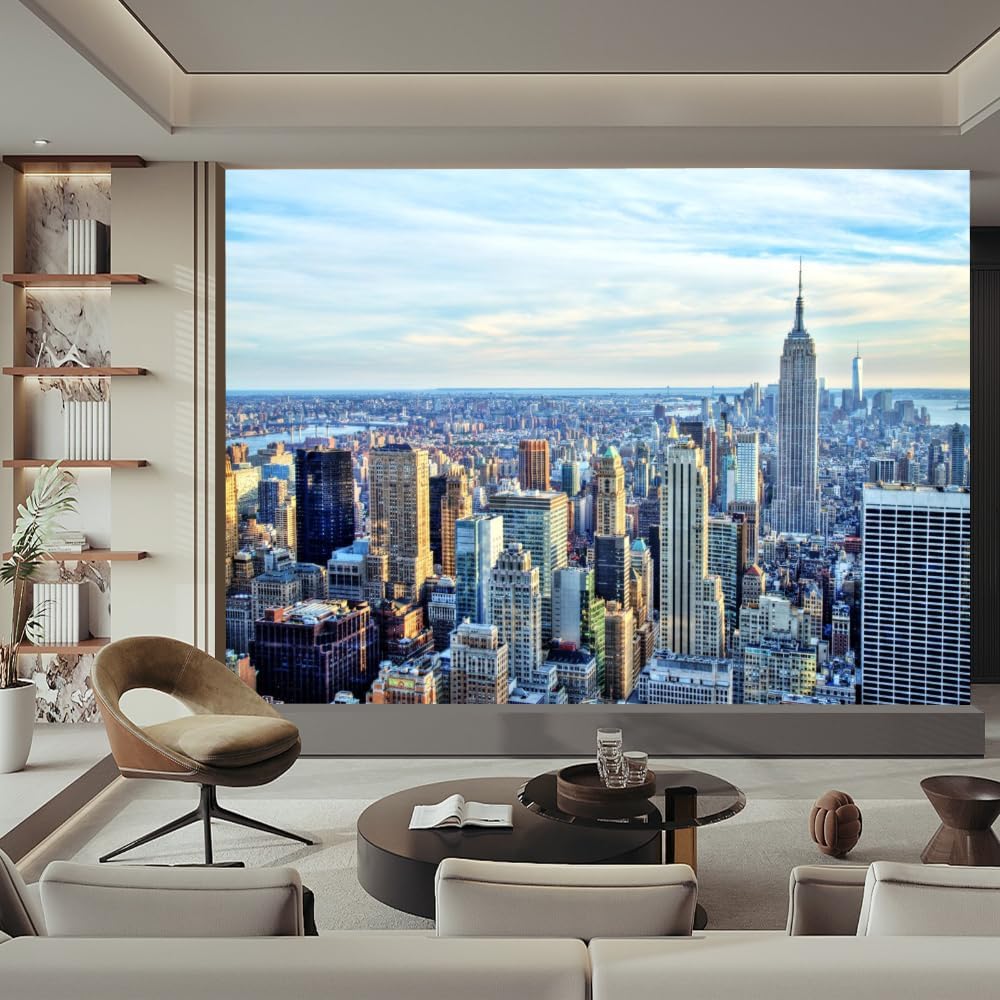 City Skyline 3D Wall Murals, Skyscraper Peel and Stick Self-Adhesive Wallpaper Removable Wall Decor for Living Room Bedroom TV and Sofa Background,169.3" W x118.2 H