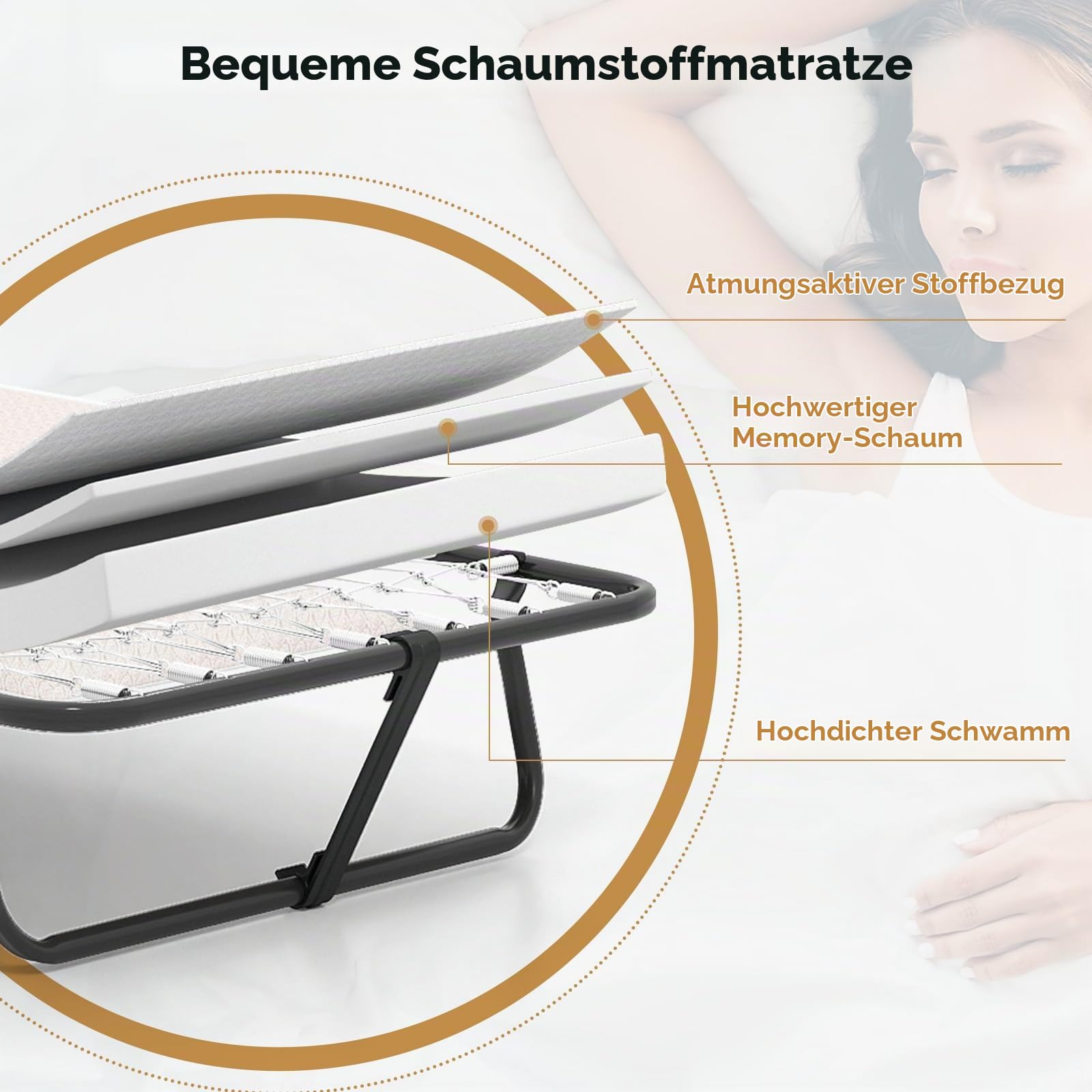 GIANTEX Klappbett 80 x 190 cm Erwachsene, Gästebett Klappbar, Reisebett mit Matratze, klappbares Bett Einzelbett, Faltbett Metallbett Metallrahmen bis 170 kg belastbar, Klappbett mit Memory-Schaum