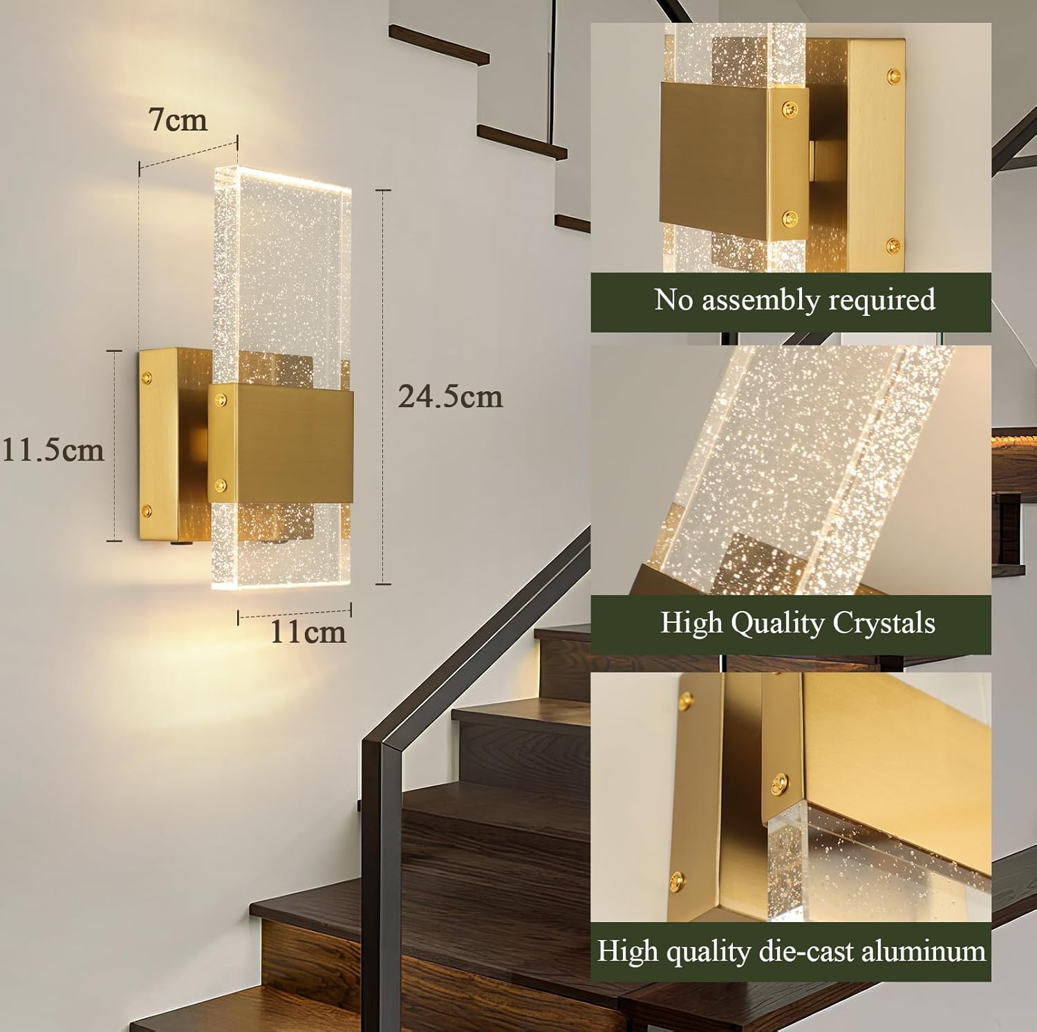 Gold Battery Operated Wall Sconces Set of 2,USB Rechargeable Dimmable LED Wireless Wall Light with Remote Control,Cordless Wall Lamp Set of Two for for Bedroom Living Room Bedside