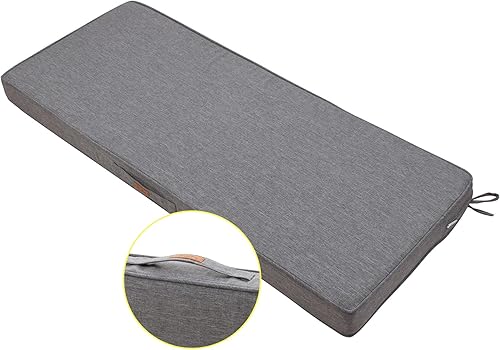 FUNHOME Cojín de banco para exteriores de 42 x 18 x 3 pulgadas, resistente al agua, portátil, cojín para columpio de porche con asa y lazos,