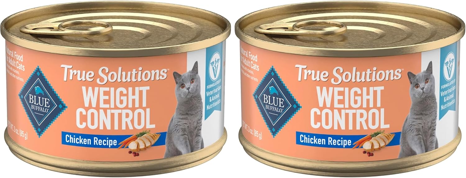 Blue Buffalo True Solutions Weight Control Wet Cat Food for Adult Cats,Made with Natural Ingredients,Chicken,3-oz. Cans,(Pack of 48)