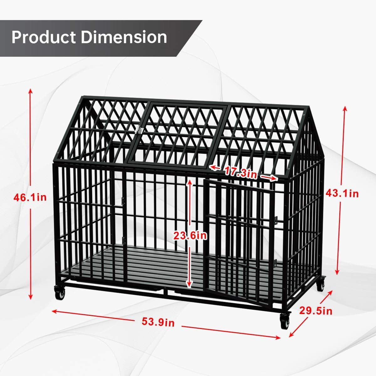 54" Heavy Duty Dog Crate Large Dog cage Strong Metal Dog Kennels and Crates for Large Dogs Top Open with 2 Doors 4 Lockable Wheels 2 Removable Trays