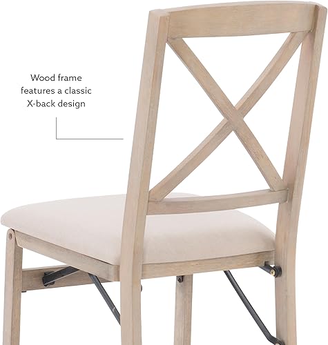 Miniatura 9 de Linon Keira - Silla plegable gris lavado, asiento tapizado y respaldo clásico de madera en X, altura de comedor, rústico, natural y beige