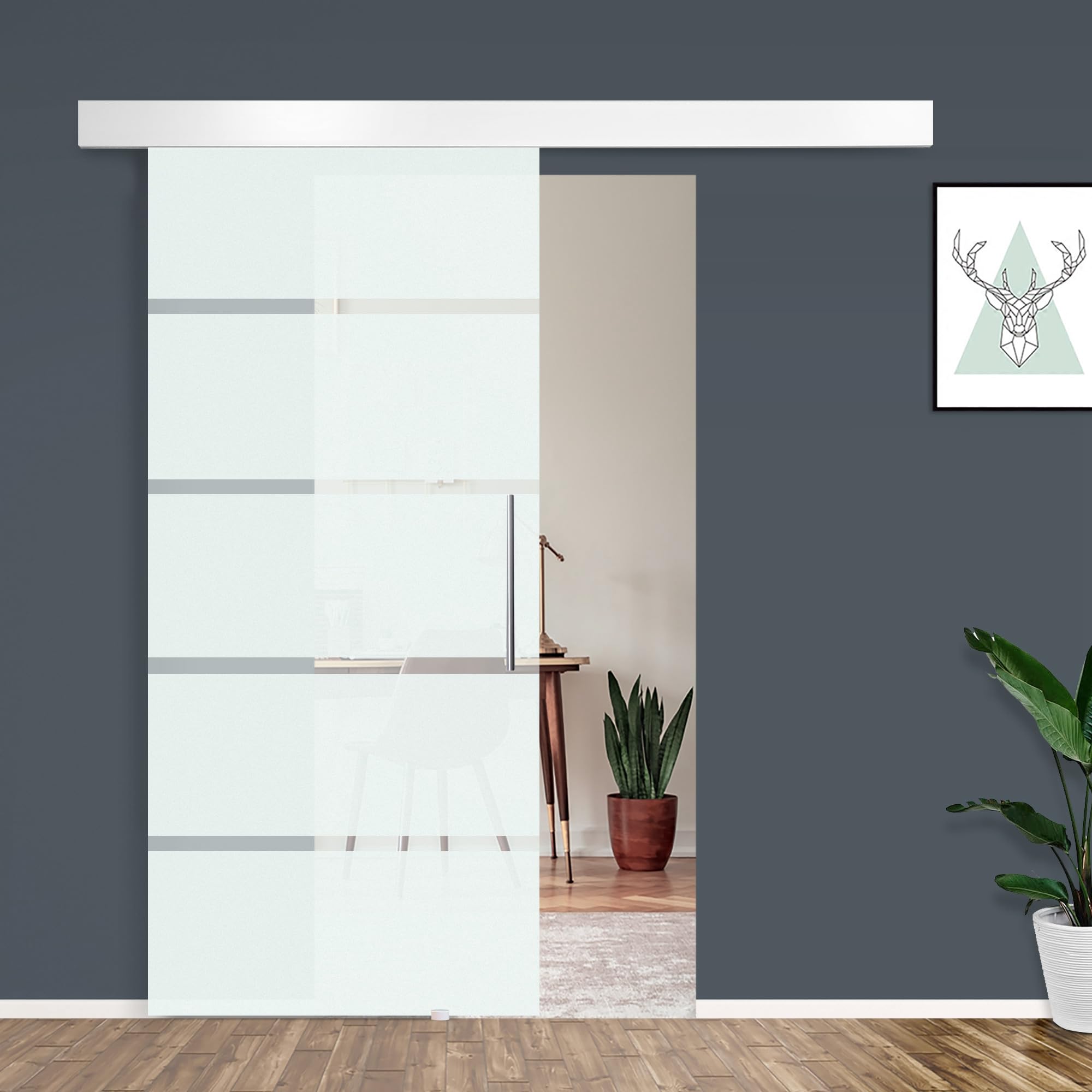 HOMCOM Puerta Corrediza de Vidrio Puerta Corredera Deslizante de Cristal Seguridad 90x205 cm