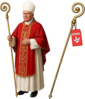 Morph Adult Gold Saint Nicholas Shepherd Staff Lightweight Adjustable Cane, Priest Pope Bishop, Wizard, Pharaoh & Holiday Events - Halloween Props & Cosplay Costumes - Gold, One Size