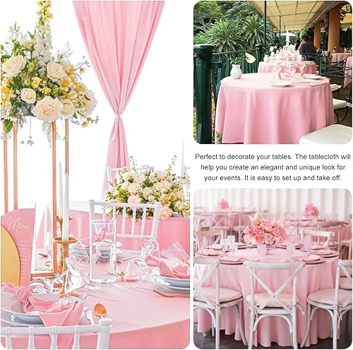 Miniatura 5 de Paquete de 4 manteles redondos de tela lavable de poliéster de 120 pulgadas para boda, comedor, bufé, fiestas, decoración de banquetes (rosa)