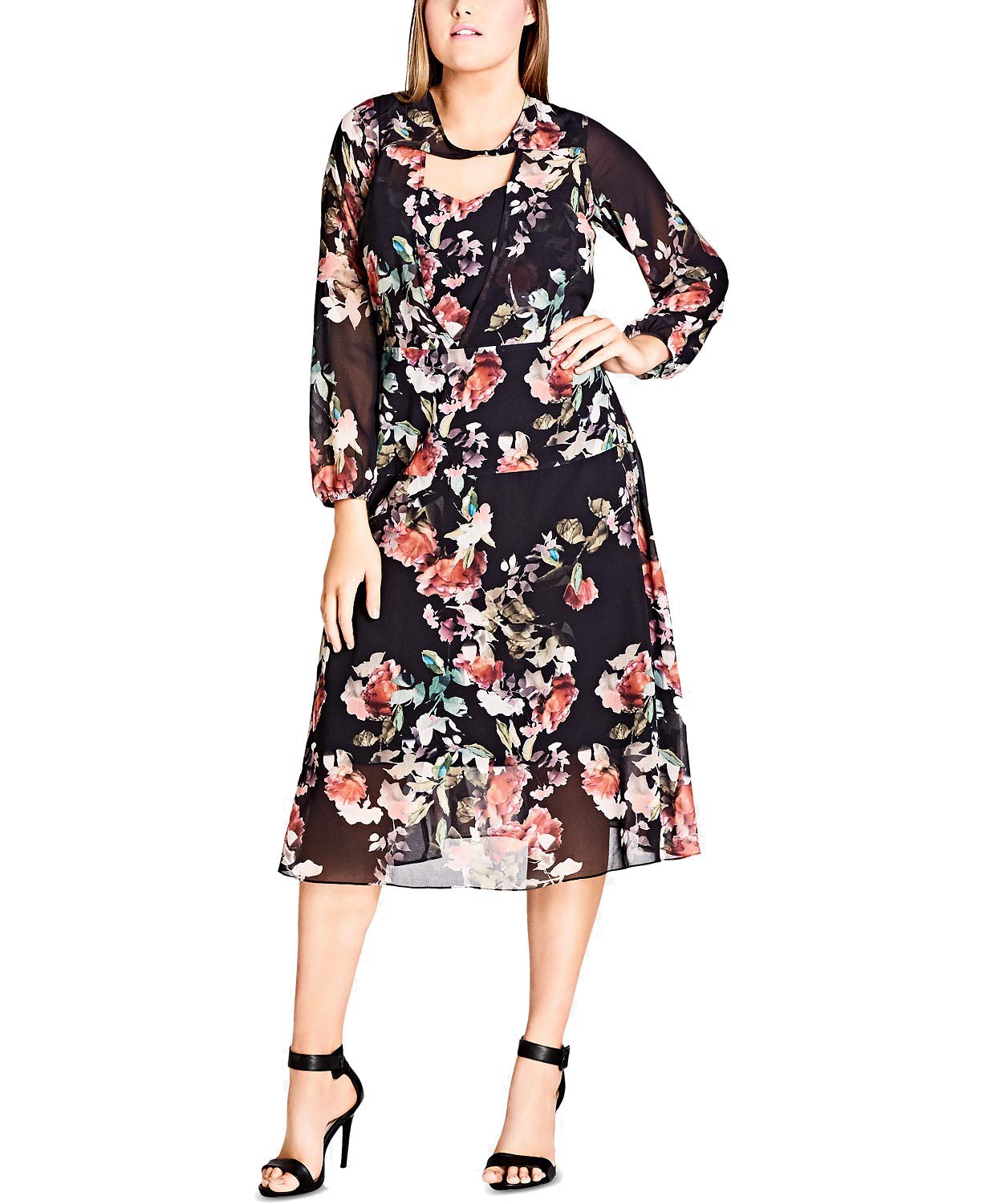 City ChicTrendy Plus Size Floral Print Midi Dress Divine Rose 14W