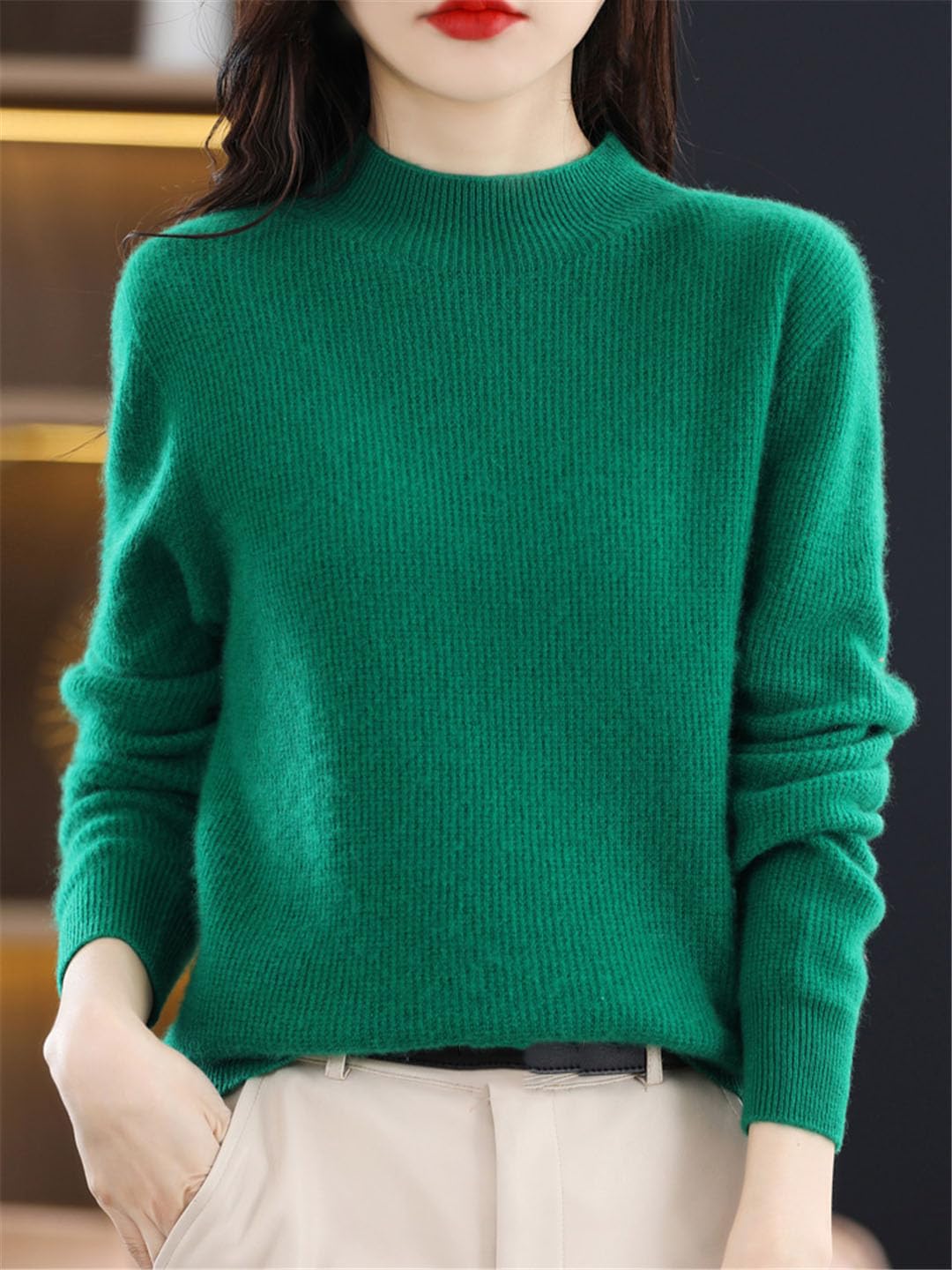 Vogrtcc Jersey Informal para Mujer, Suéter De Lana con Cuello Falso, Top De Punto De Cachemira