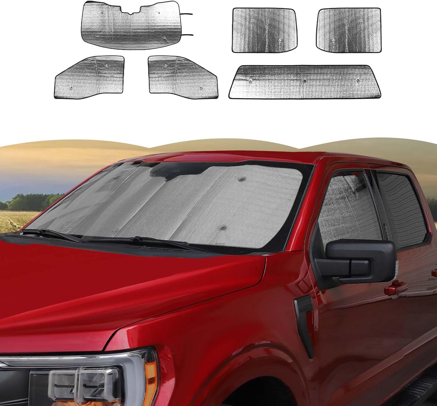 Windshield Sunshade Sun Shade Heat Shield Window Sun Visor Mat Compatible with Ford F150 4 Door 2015-2020,6PCS