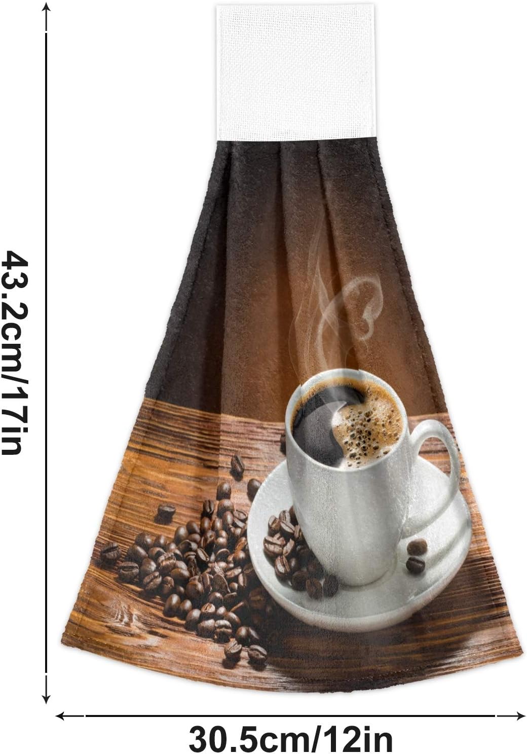 Coffee Cup Beans Wooden Kitchen Hand Towel Absorbent Hanging Tie Towels with Loop for Bathroom 2 Pcs image 2