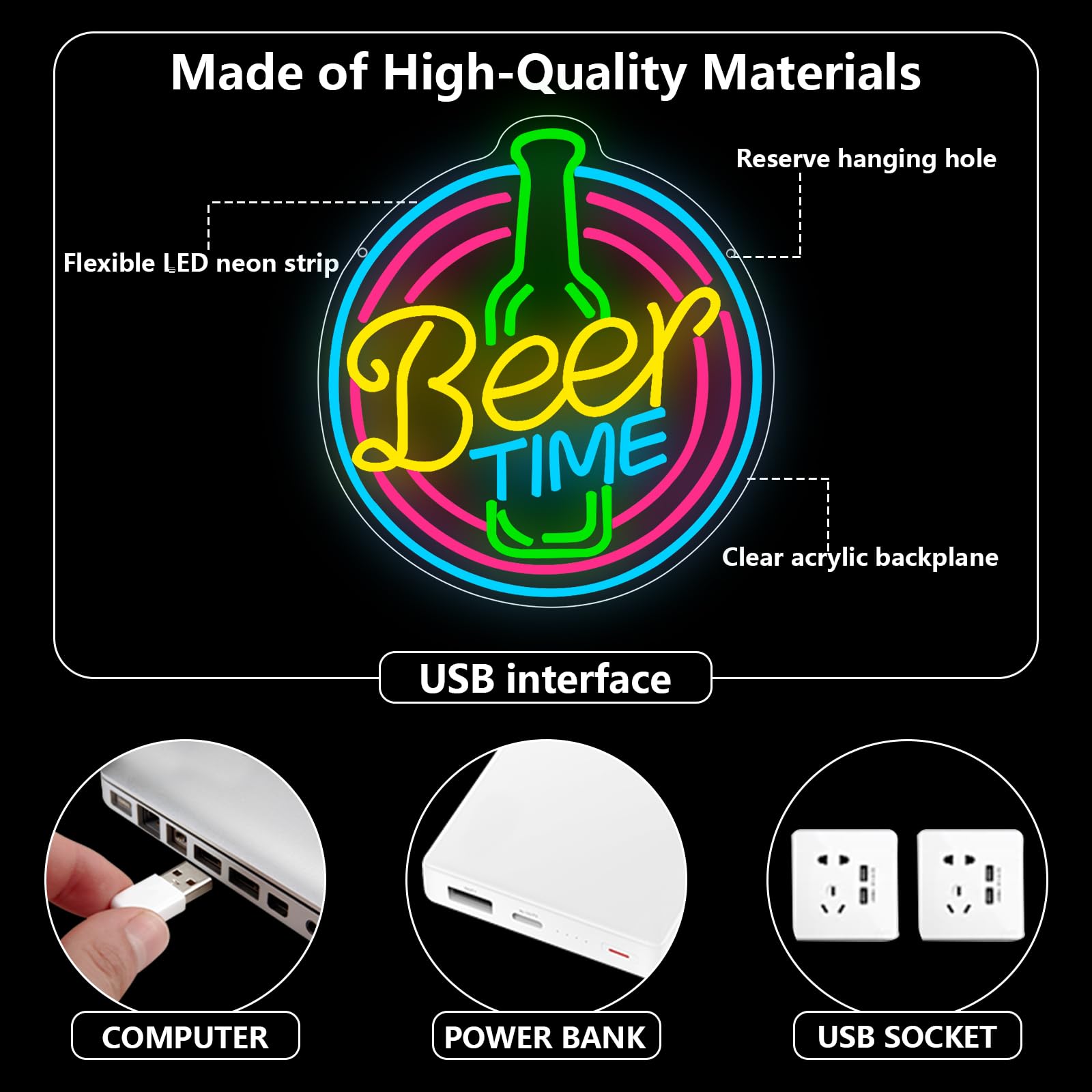 Beer Time Neon Sign Bar LED Neon Signs Beer for Wall Decoration USB Neon Light Personalized for Bar Club Pub Nightclub Home Decor Party Decoration - Image 4