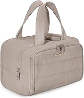 BAGSMART Puffy Travel Toiletry Bag for Women - Large Wide-Open Crushproof Makeup Organizer, Water-Resistant, Grayish Brown