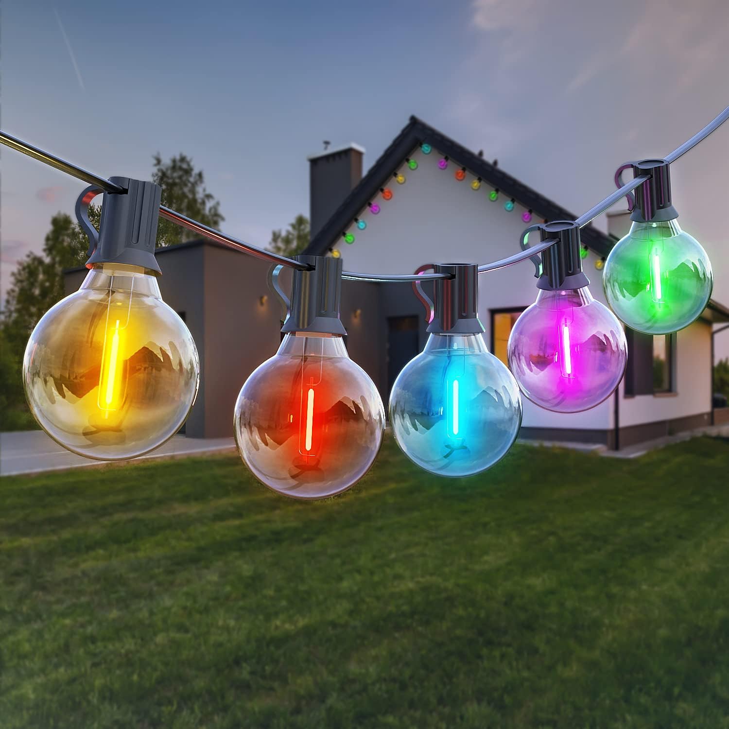 RCVEHO Festoon Lights Outdoor, Color Lighting 50FT String Lights, 25+5