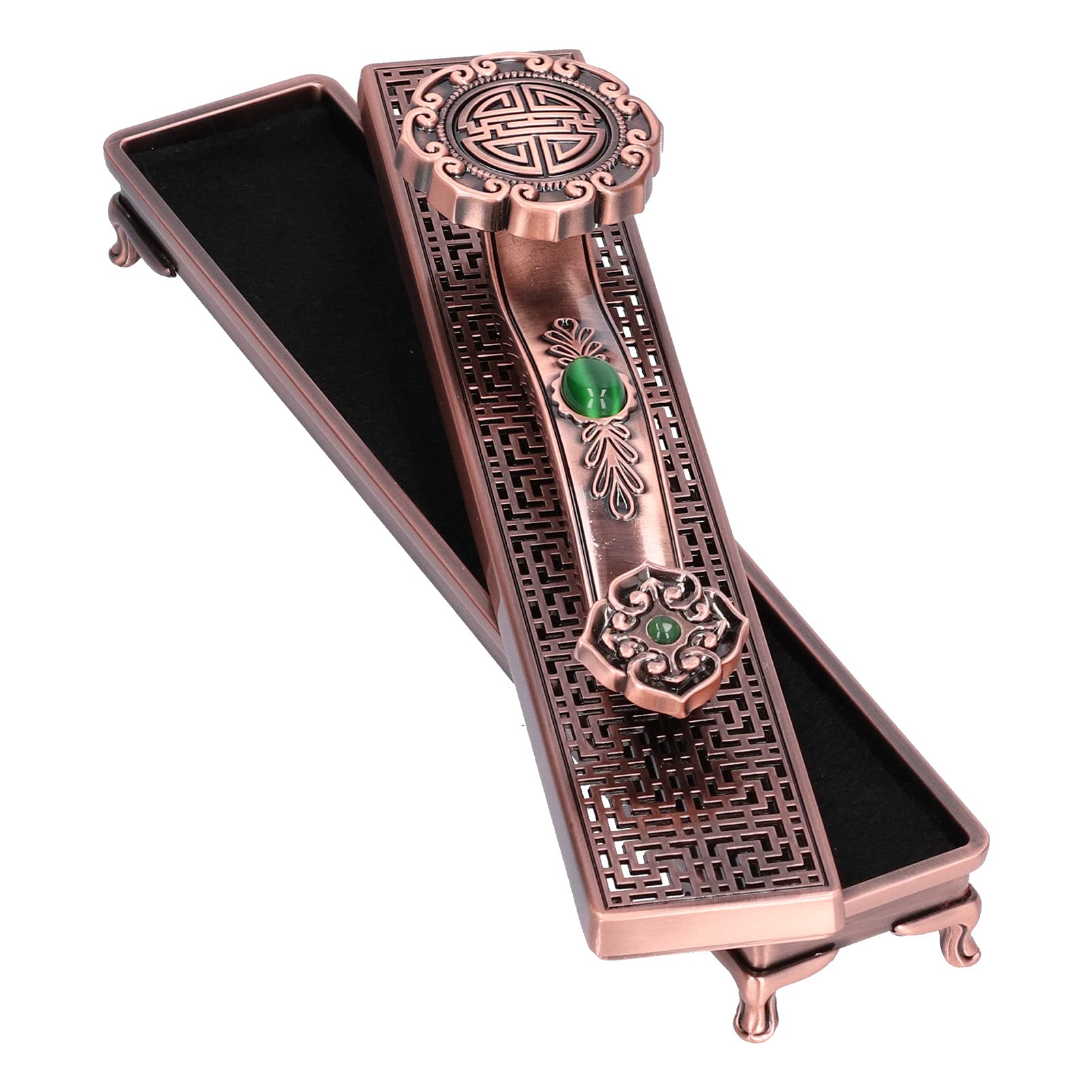 Brûleur d'encens en métal porte-encens antique boîte de receveur de cendres sculptée 9 pouces