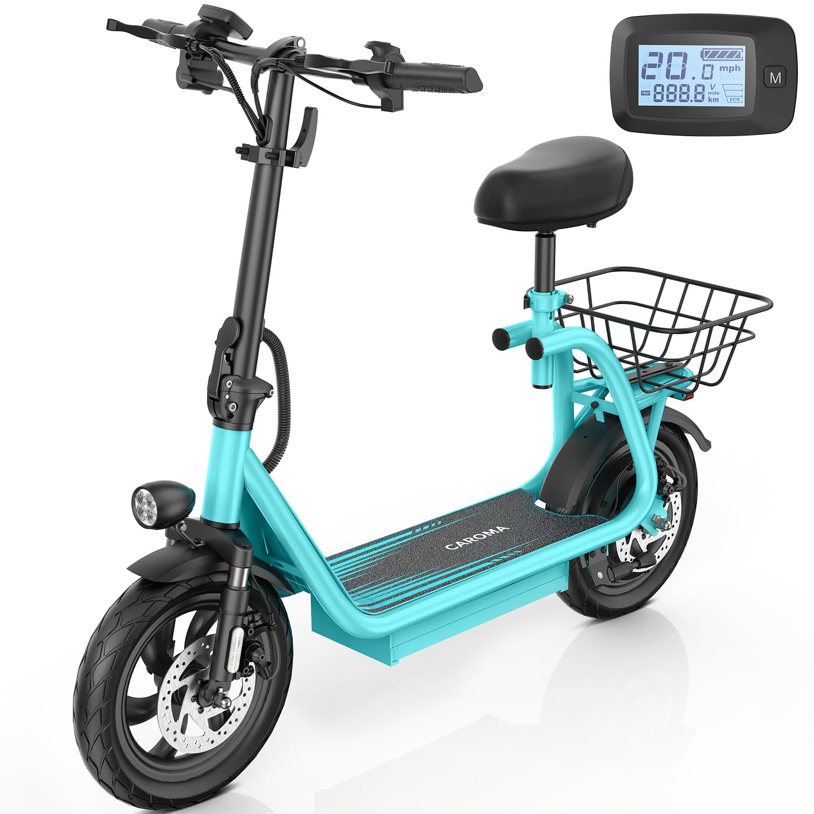 CaromaPeak 1200W Electric Scooter with Seat, LED Display and 3 Speed Modes,500Wh Battery up to 30Miles, Foldable Electric Scooter with Basket & Height Adjustable Seat