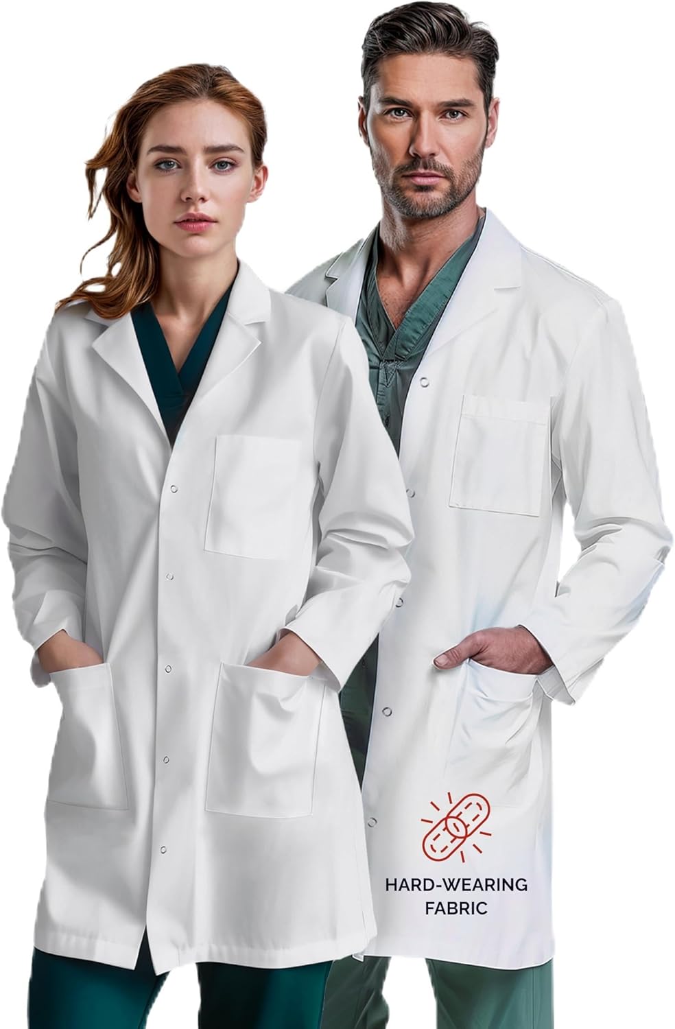 Clinical Unisex Lab Coat for Men & Women, Hip & Chest Pockets, Regular Fit, Stud Closing, 40" Length