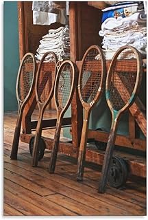 Vintage Old Wooden Tennis Racket Room Aesthetics Posters Canvas Posters Bedroom Decoration Sports Office Decoration Gifts Wall Art Decoration Printing Posters 8x12inchs(20x30cm)