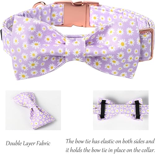 Miniatura 4 de Lionet Paws Collar de primavera para perro con corbatín, suave, cómodo, ajustable, lindo collar de margarita para perros y gatos, regalo femenino,