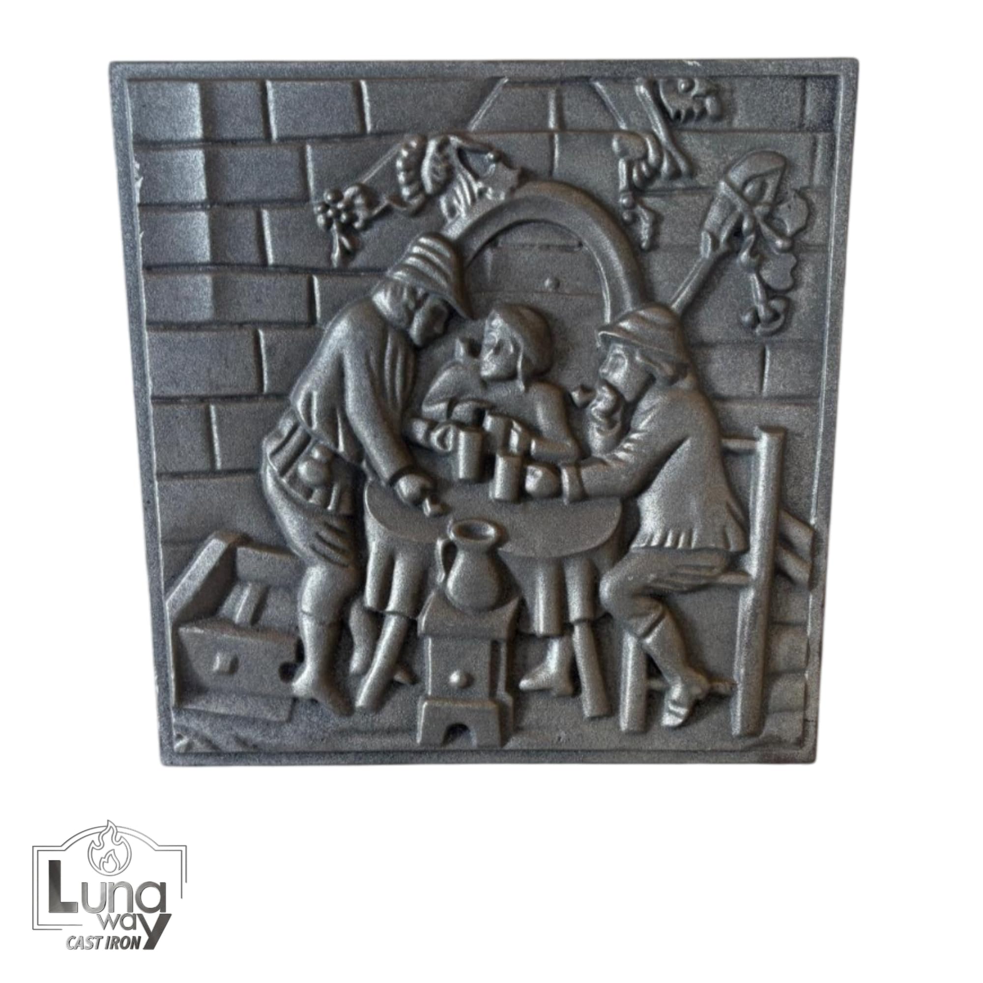 Plaque décorée pour cheminée TAVERNA fonte 40 x 40 cm résistant à l'usure et à la corrosion