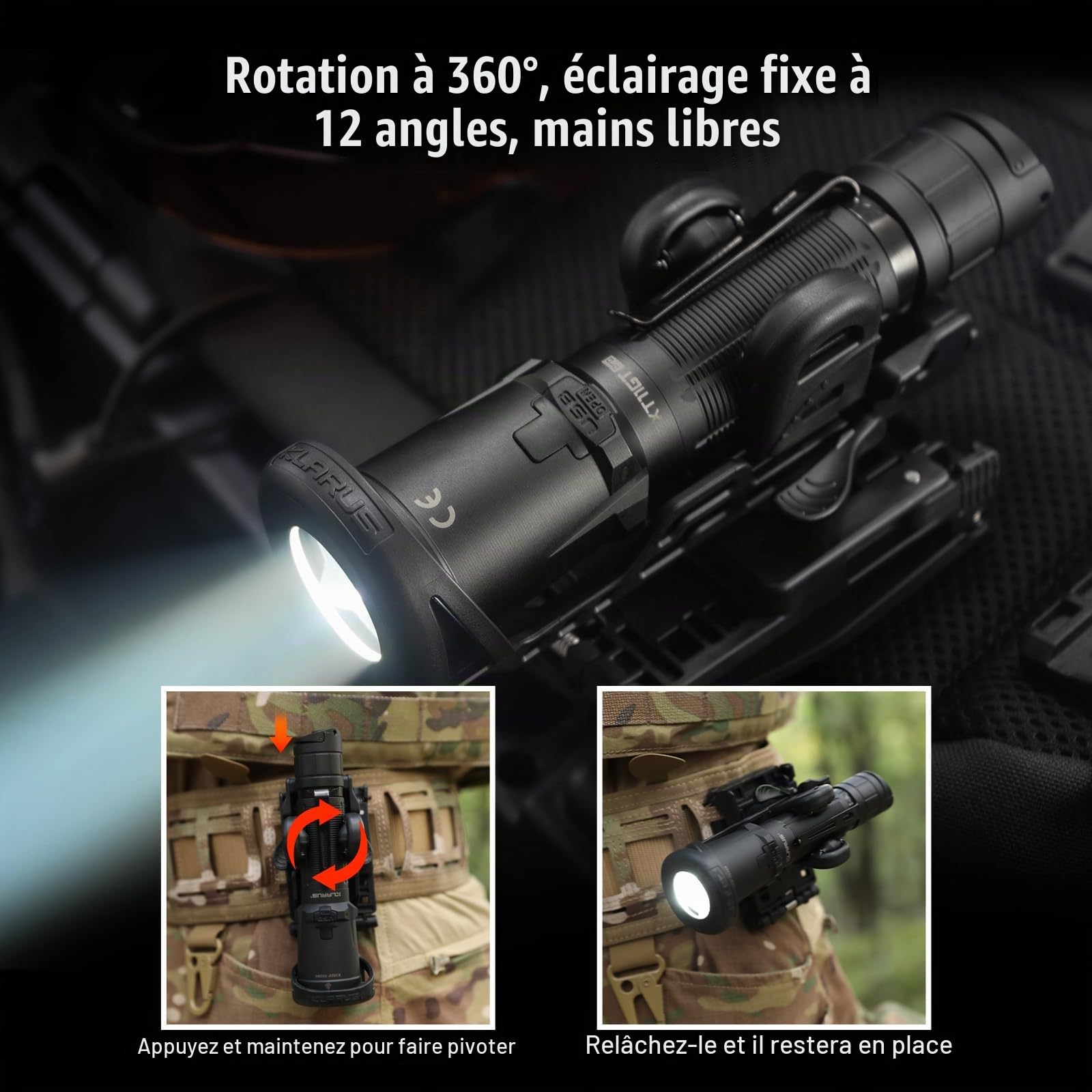 KLARUS XT11GT PRO Ultimate Control avec 3300 lumens Lampe de poche tactique à double interrupteur, faisceau de 380 mètres, IPX8, avec étui pour lampe de poche