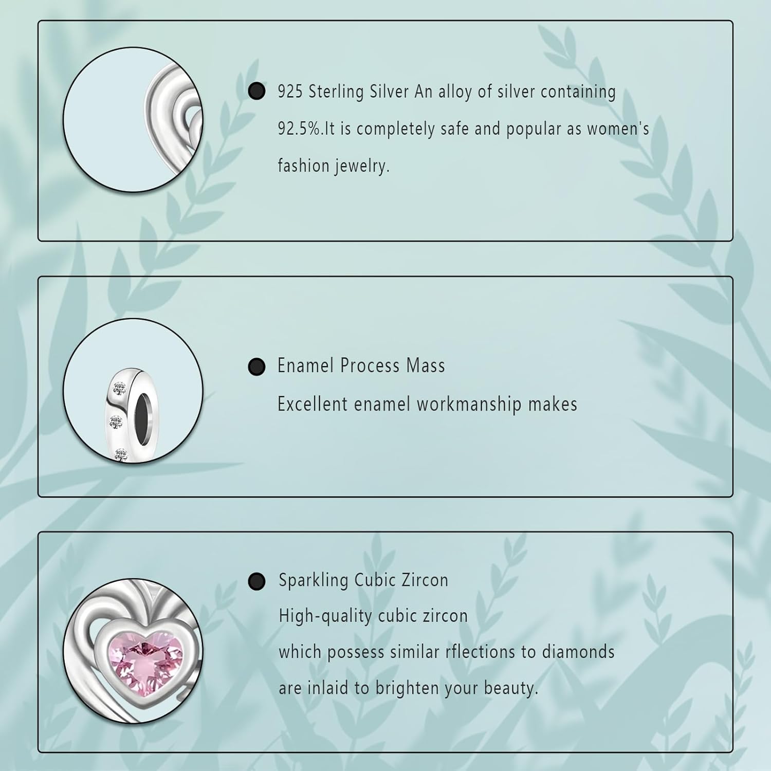 Mother Daughter Love 5A Zircon Deep Pink Heart-Shaped Pendant Charms 925 Sterling Silver Charms Suitable for Charm Necklaces Bracelet Gift for Family - Image 3