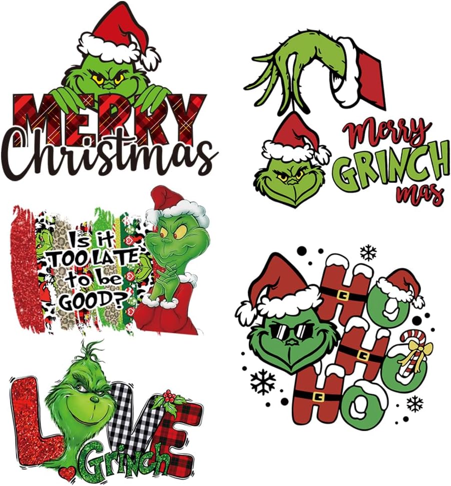 Christmas Iron on Transfer Stickers Funny Green Cartoon