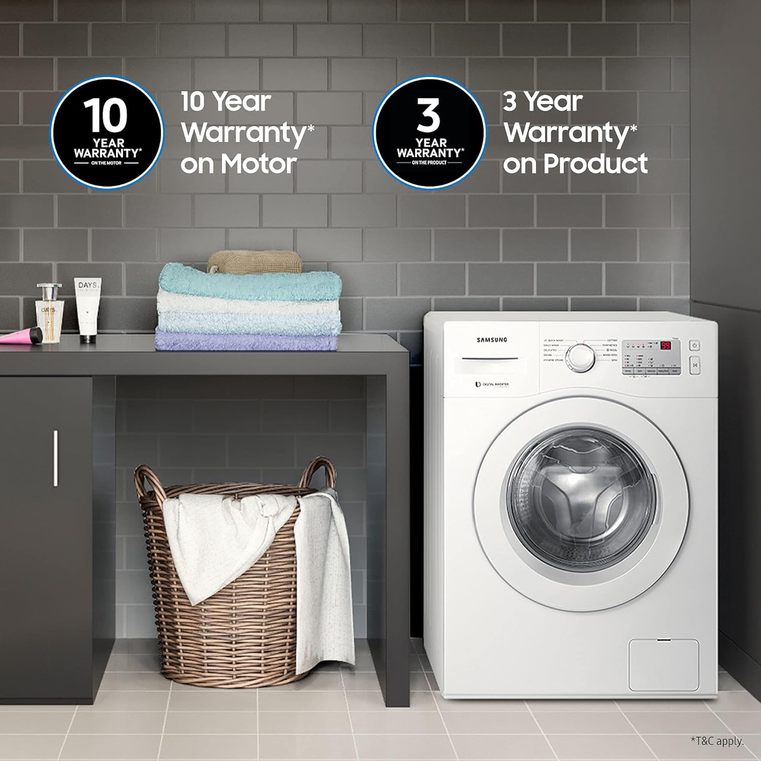 Samsung 6.0 Kg Inverter 5 Star Fully-Automatic Front Loading Washing Machine (WW60R20GLMA/TL, White, Hygiene Steam)
