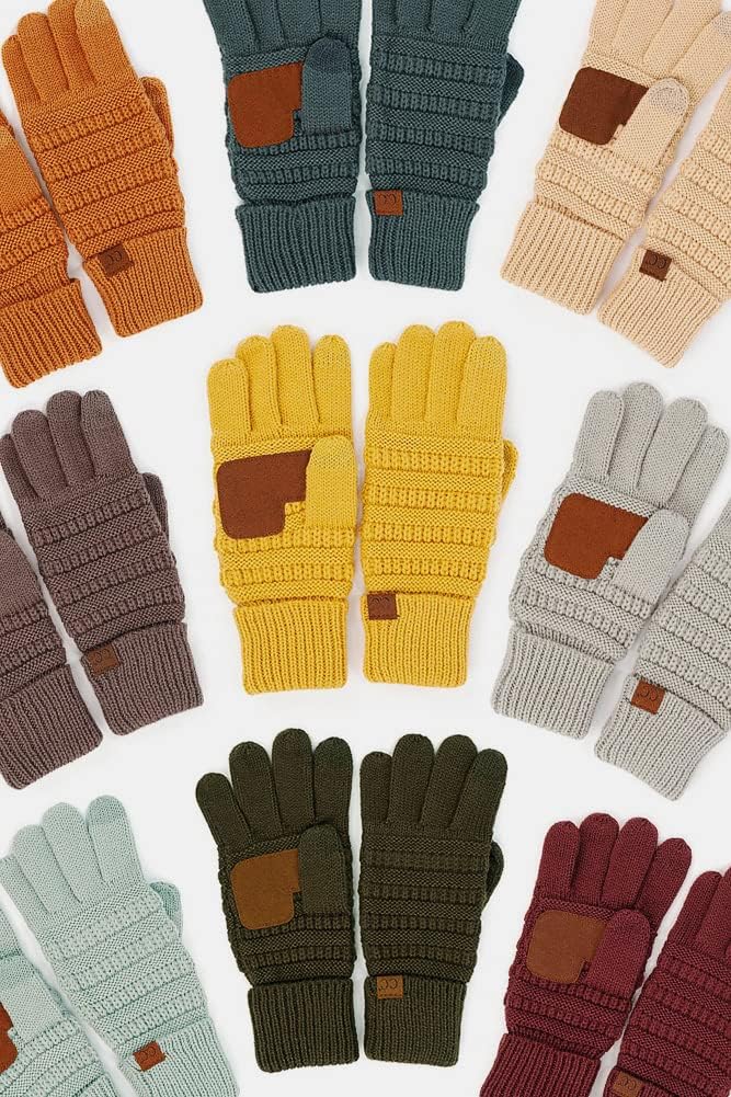 ScarvesMe 2pc Color Trendy Warm Chunky Soft Stretch Cable Knit Beanie with Perfect Matching Gloves Set