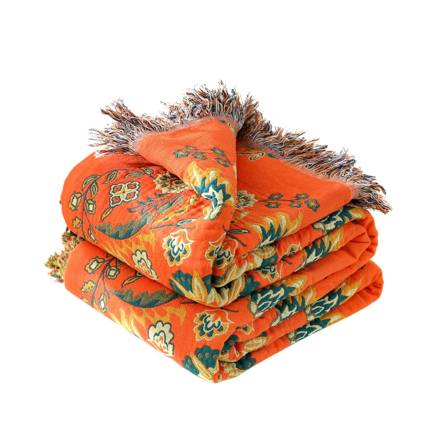 Boho Throw Blanket for Bed - 100% Cotton Ultra Soft Rustic Quilt Summer Blanket- Floral Farmhouse Decor Bed Blankets,All Season Rustic Throw for Sofa Chair 90"×98"