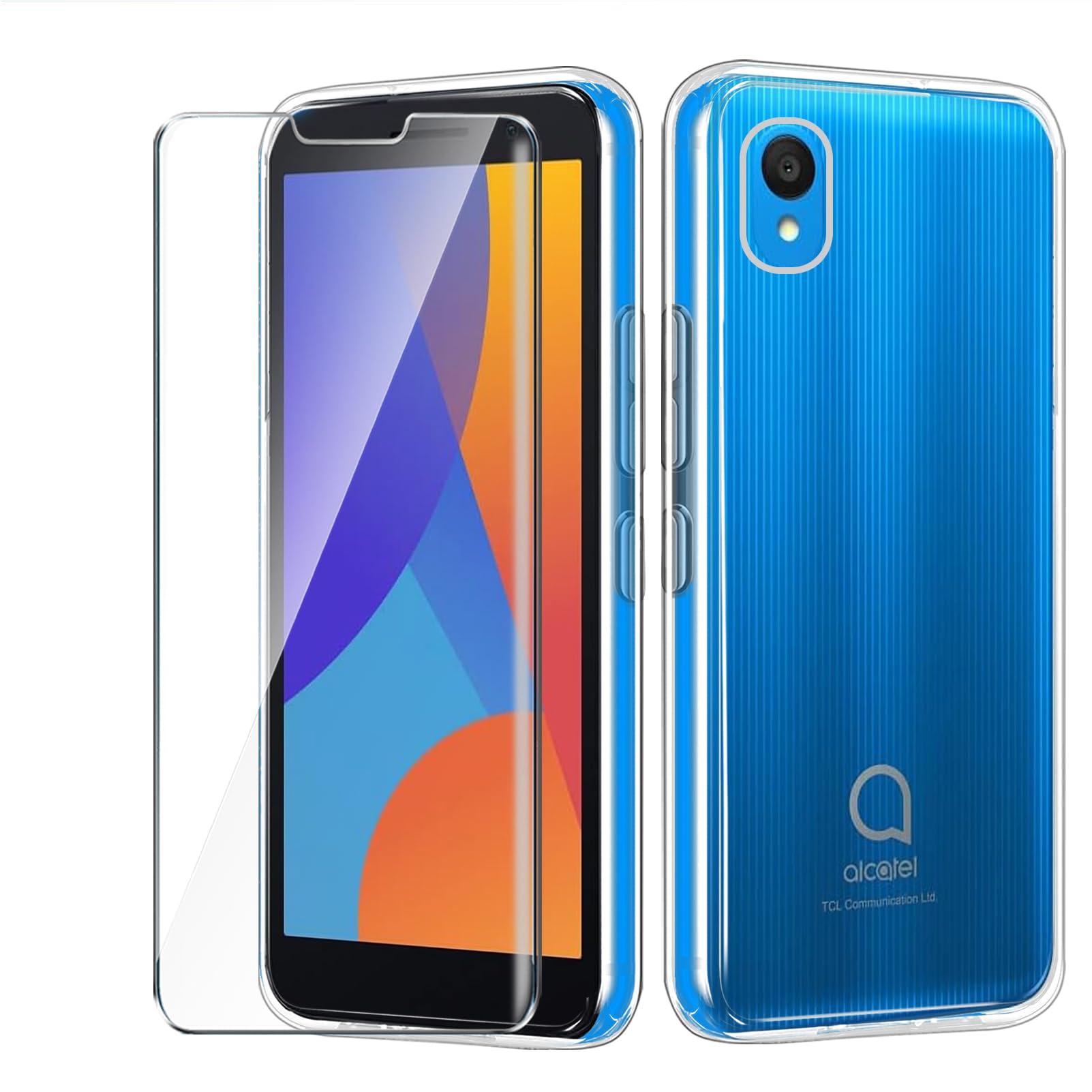 Cover Trasparente Per Alcatel 1 (2021/2019) + 2 Pellicole In Vetro Temperato: Custodia Morbida TPU E Protezione Schermo 5.0'' - 5