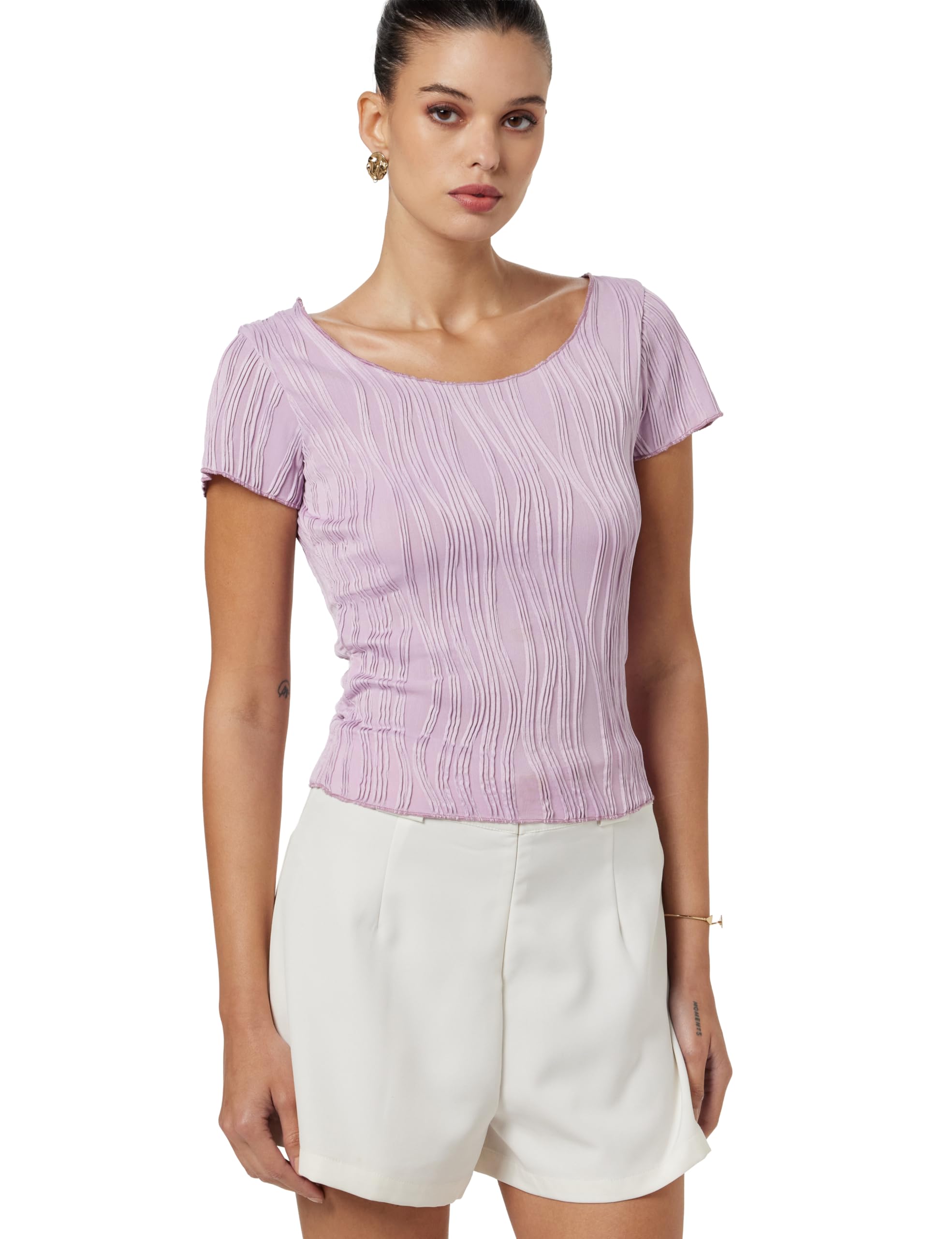 athena lifestyle Lavender Regular Sleeves Self Design Casual Top-picture-25